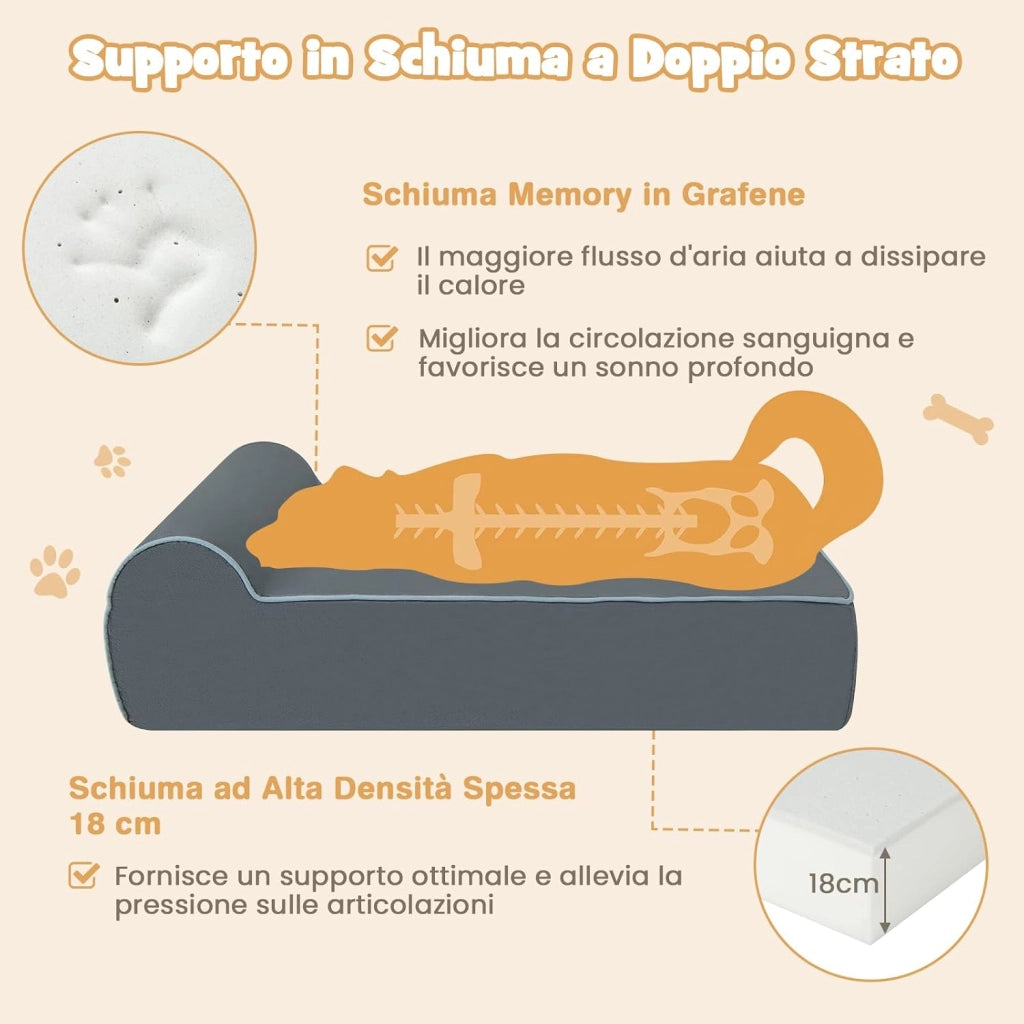 Letto Ortopedico per Cani Grandi, Lettino per Animali Domestici in Schiuma di Memoria con Poggiatesta, Copertura Rimovibile e Lavabile e Fondo Antiscivolo per Cani Anziani con Artrite