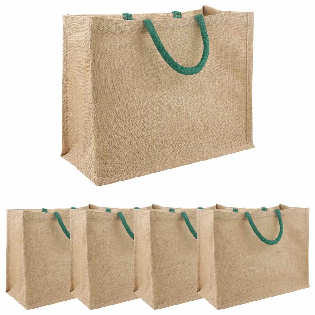 Borse in juta 5 pcs Naturale e Verde 42 x 33 x 19 cm 42012286