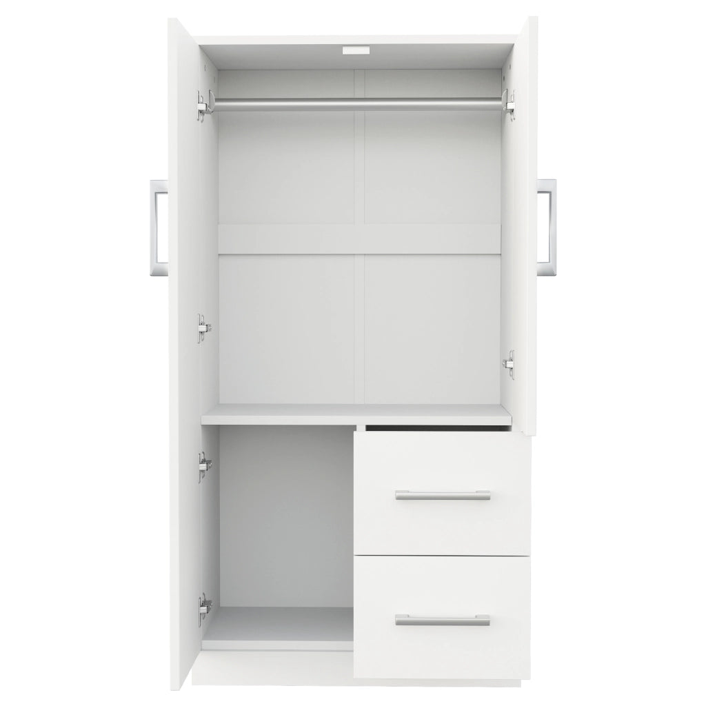 Armadio con 2 ante e 2 cassetti, vano contenitore, per camera da letto, bambini e ragazzi, in legno, bianco, 70 × 40 × 135 cm
