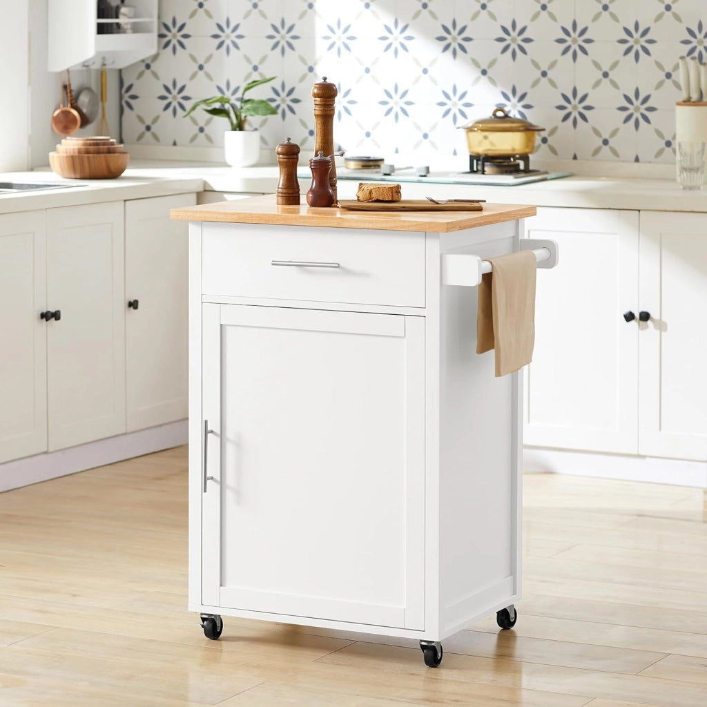 Carrello cucina mobile cucina salvaspazio mobiletto cucina con cassetto e anta credenza cucina madia cucina bianco-naturale 68x46x90cm FKW102-WN