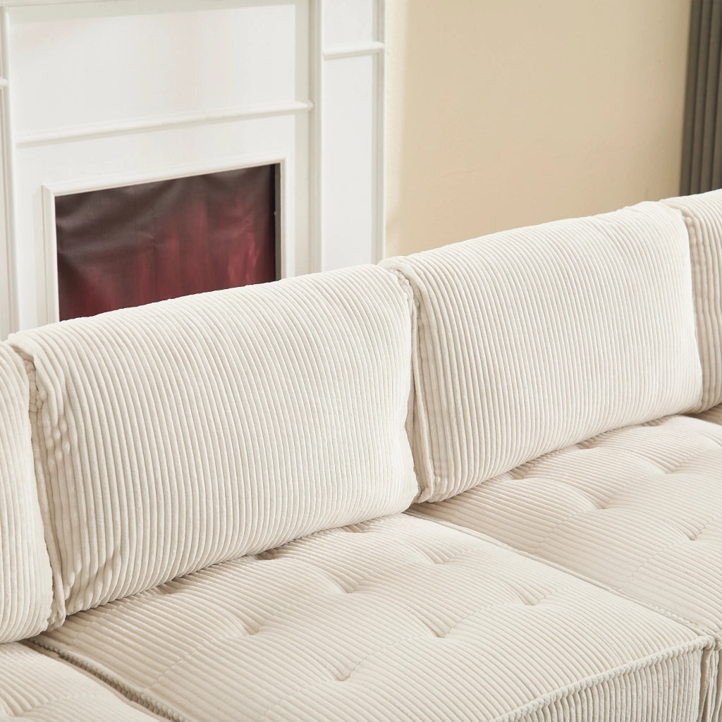 Divano Modulare 6 Posti Trasformabile con Design Ergonomico e Tasche Laterali, in Velluto a Coste Beige 308 × 154 × 81.99 cm