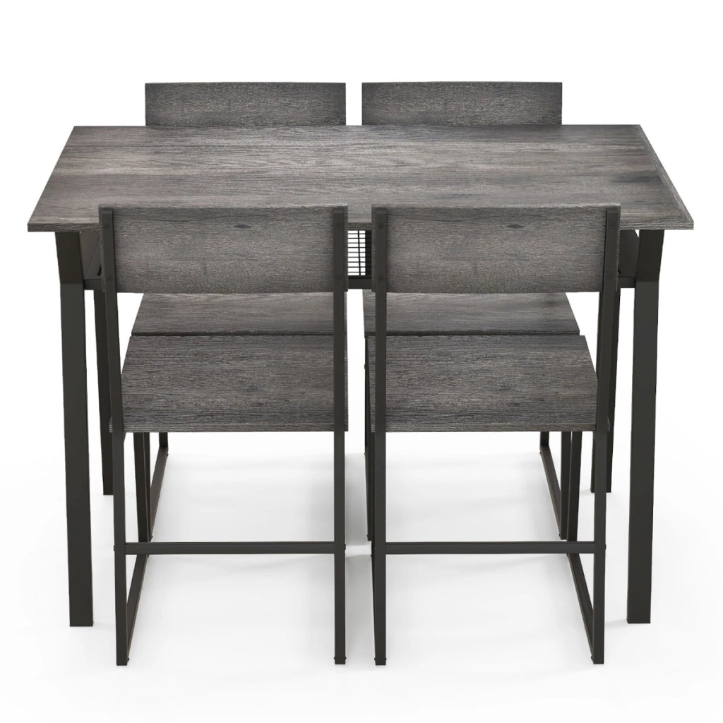 Set da tavolo da pranzo 5 pezzi, Tavolo da cucina con 4 sedie mensola portaoggetti e telaio in metallo Grigio-Tavoli e sedie da pranzo