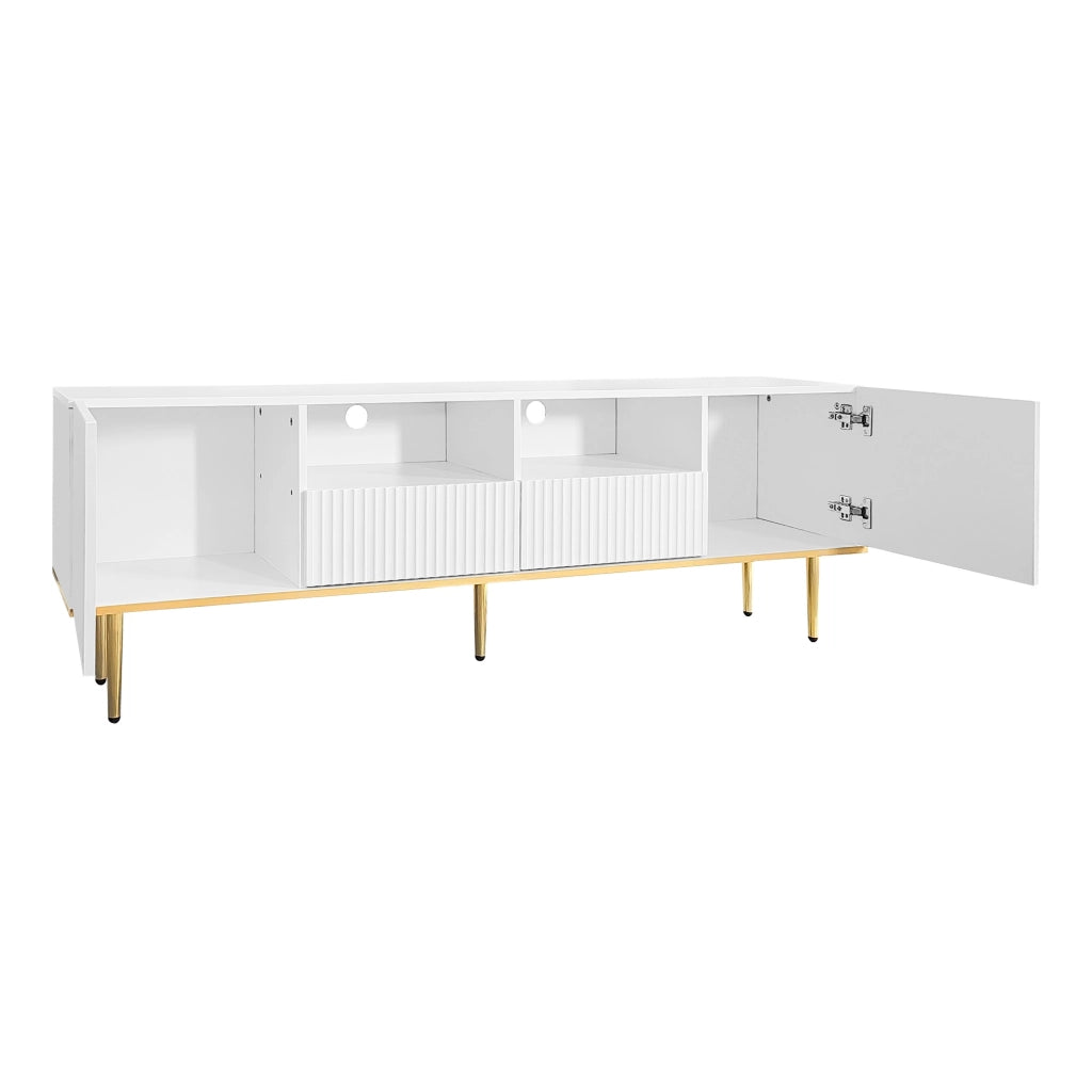 Mobile TV con 2 Cassetti e 2 Vani; Dettagli Dorati; Stile Moderno; Soggiorno; 165??36??55 cm; in Pannello Truciolare; Bianco