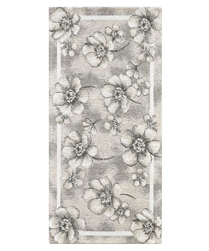 Tappeto moderno EMILY GRIGIO disegno floreale motivo fiorellini, passatoia cucina multiuso lavabile in lavatrice e anti-scivolo cm.55x280
