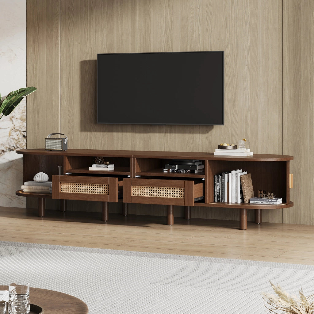 Mobile TV con Cassetti e Ante Scorrevoli Rattan ¨C MINIMAL ¨C Noce 170x40x40 cm