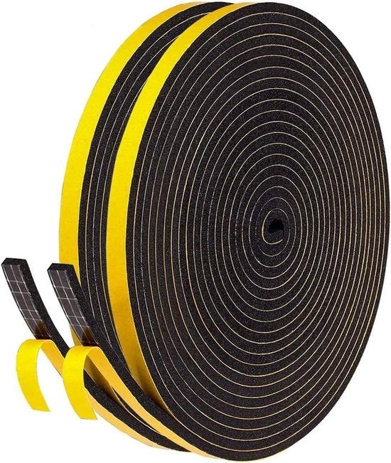 Tappo di sigillatura - Autoadesivo - 6 mm (B) x 3 mm (D) x 20 m (L) - Per le porte e le finestre - Chiusura a spuma - Isolamento acustico - Nero