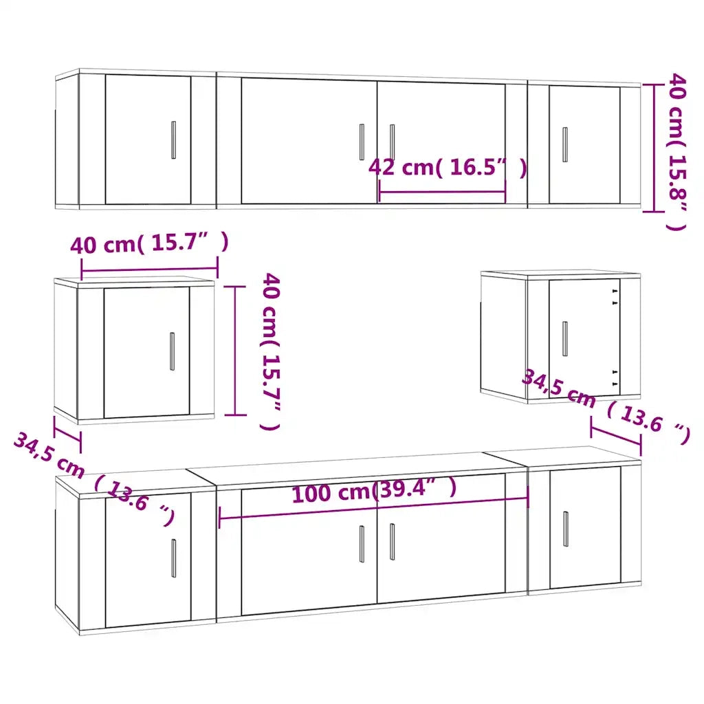 Set Mobili Porta TV 8pz Grigio Cemento in Legno Multistrato 3188674
