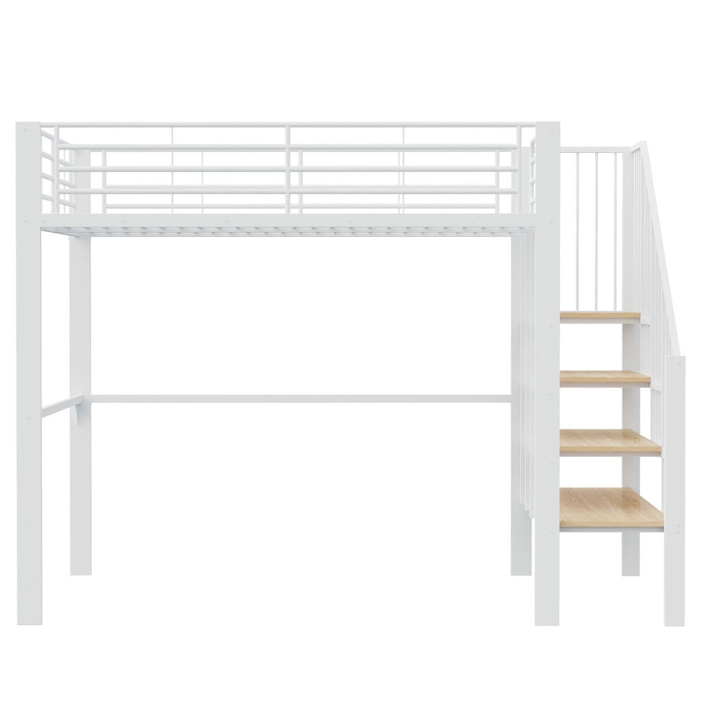 Letto a soppalco 140 x 200 cm bianco con scala e vano inferiore