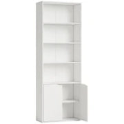 Libreria Moderna 4 Ripiani con Armadietto a 2 Ante in Legno, 59x29x180cm Bianca