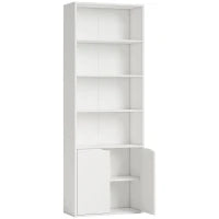 Libreria Moderna 4 Ripiani con Armadietto a 2 Ante in Legno, 59x29x180cm Bianca