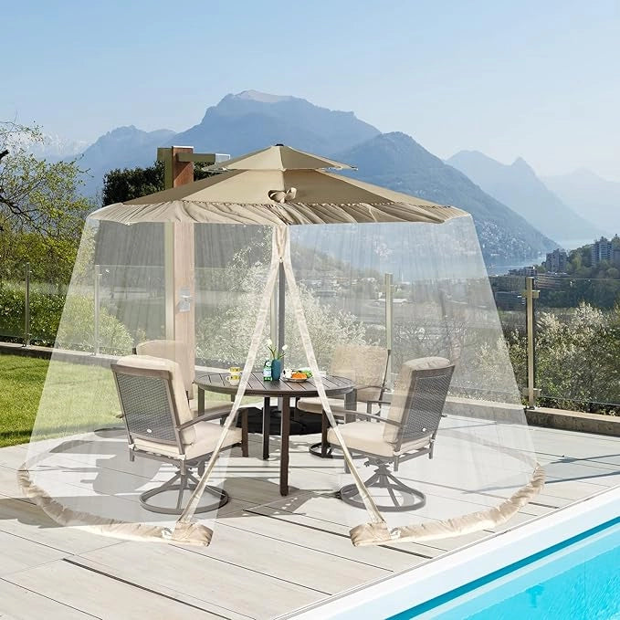 Zanzariera per Ombrellone da Esterno, Zanzariera Regolabile da Patio con 2 Porte a Doppia Cerniera, Rete per Copertura Ombrellone, 12,5 x 2,3 m