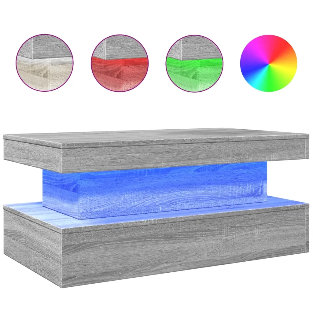 Tavolino da Soggiorno con Luci LED Grigio Sonoma 90x50x40 cm 839852