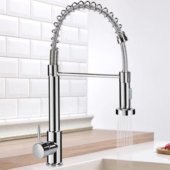 Lentokraan 360° Rotante Rotante Fontaniera da Cucina con Bocca Sfoglia - Asciuga Spruzzo Acqua Calda e Fredda (Argento)