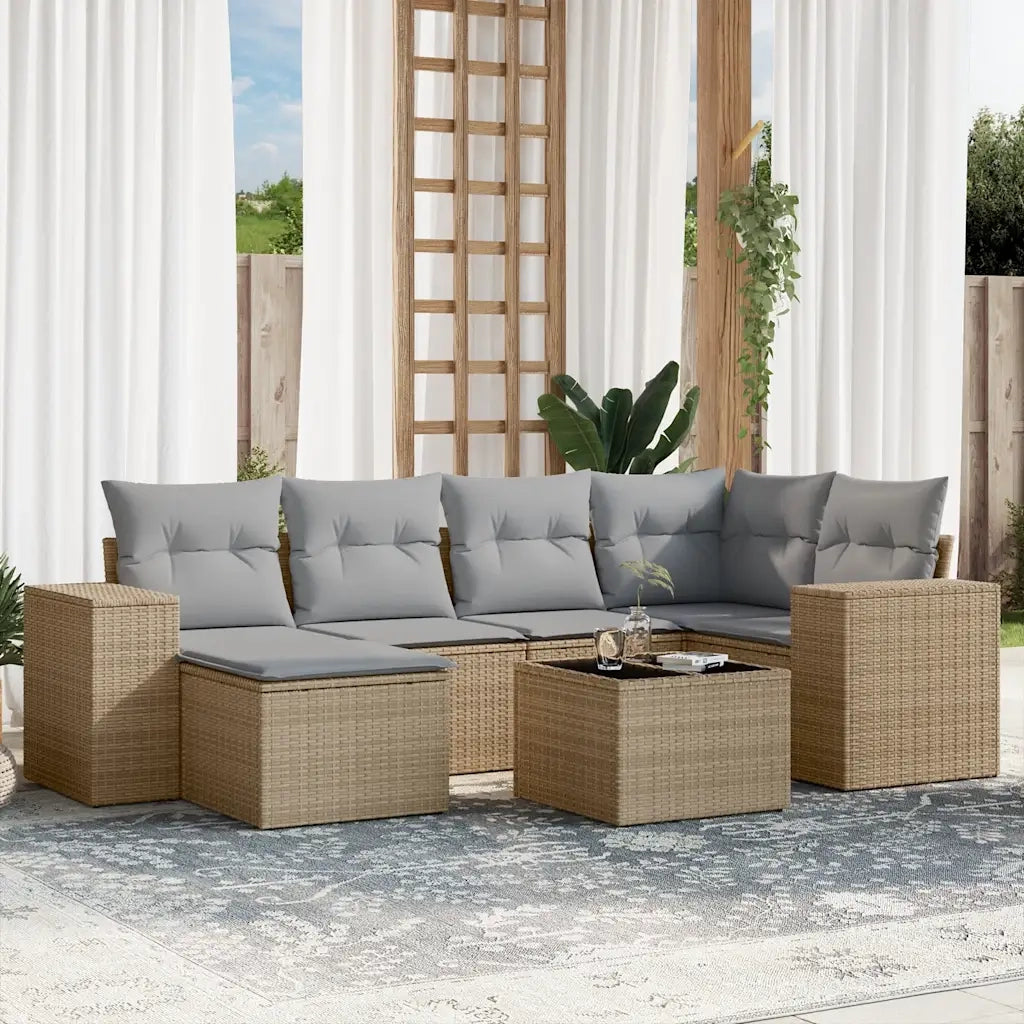 Set Divani da Giardino 7 pz con Cuscini Beige in Polyrattan 3222868
