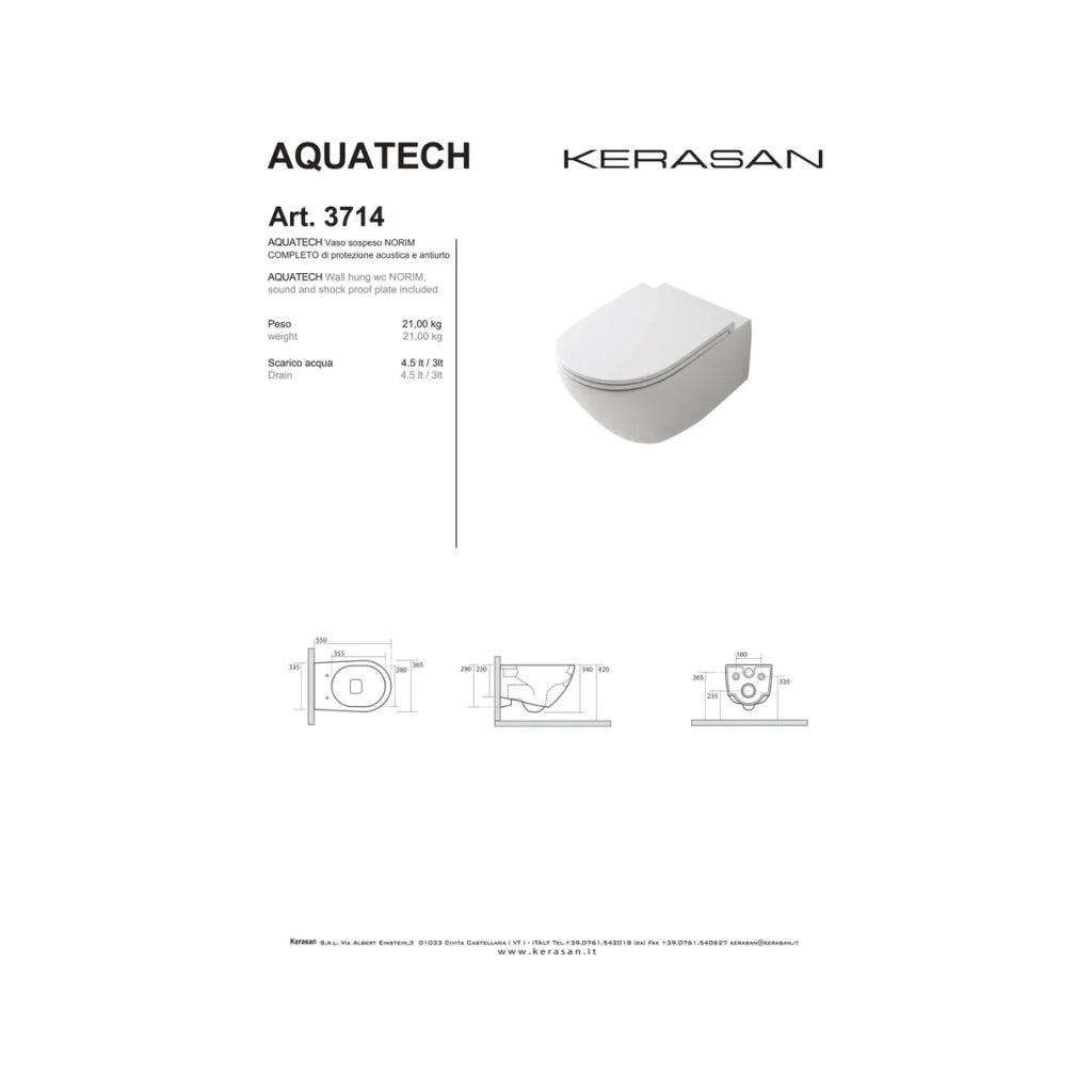 Wc Sospeso Senza Brida Kerasan "Aquatech" Bianco Lucido