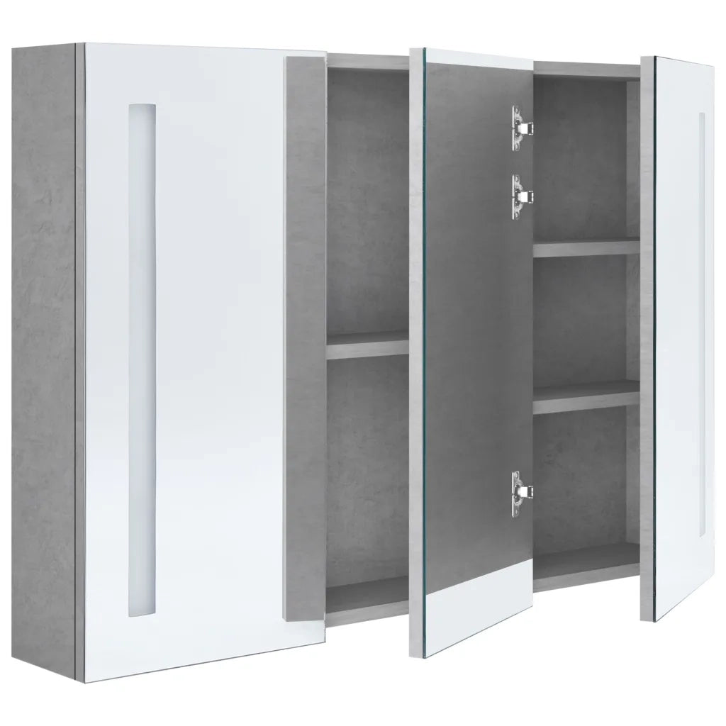 Armadietto Bagno con Specchio e LED Grigio Cemento 89x14x62 cm 326525