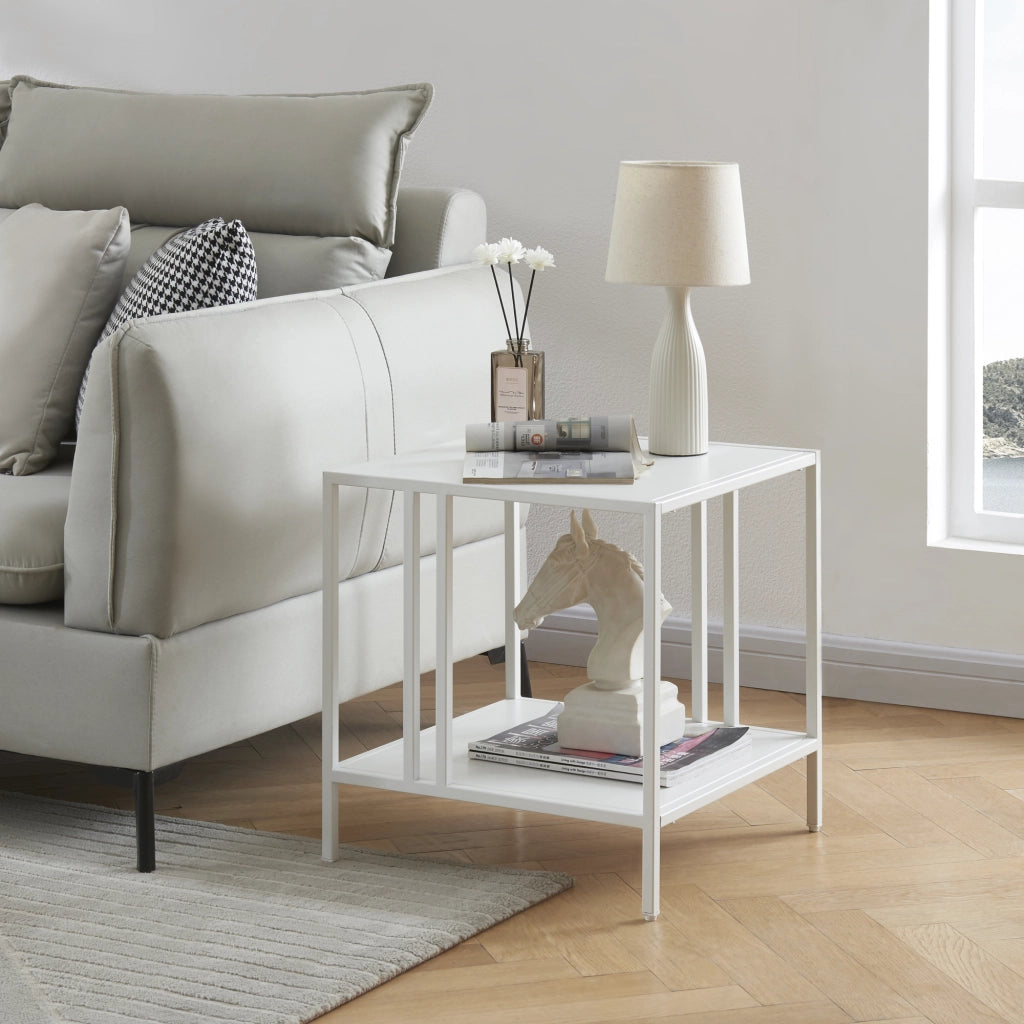 Tavolino Basso Kumlinge in Acciaio con Ripiani Quadrati 47 x 45 x 45 cm Bianco [en.casa]