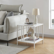 Tavolino Basso Kumlinge in Acciaio con Ripiani Quadrati 47 x 45 x 45 cm Bianco [en.casa]