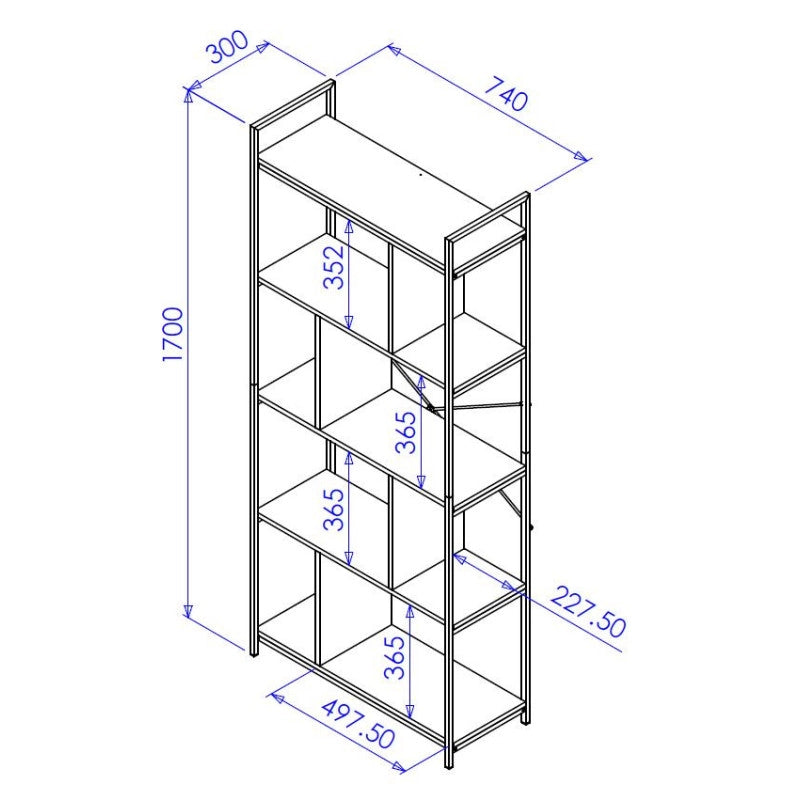 Libreria Hamilton Con Scomparti Sfalsati Dimensione 74x30x170 Cm
