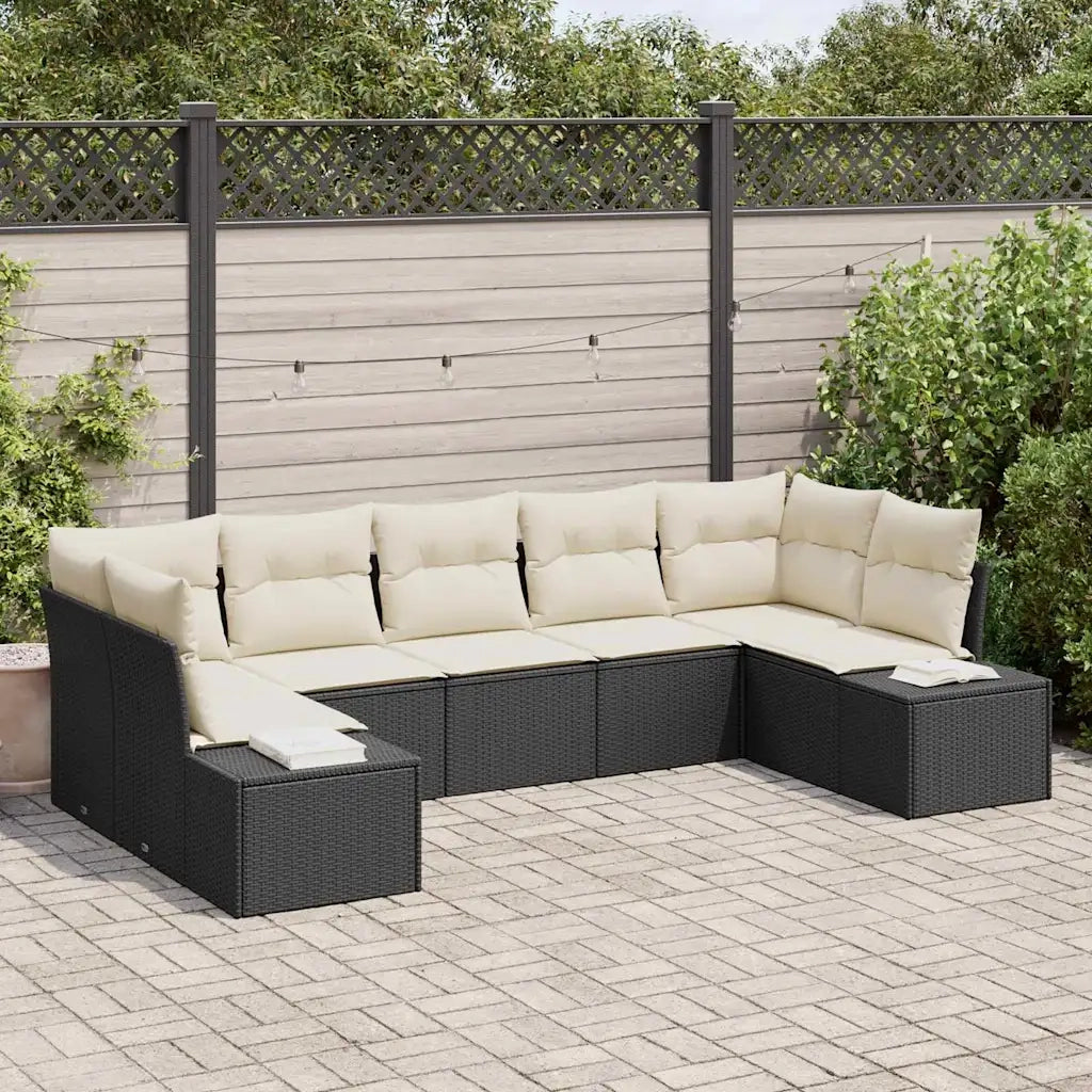 Set Divano da Giardino con cuscino 7 pcs Nero polyrattan 3347207