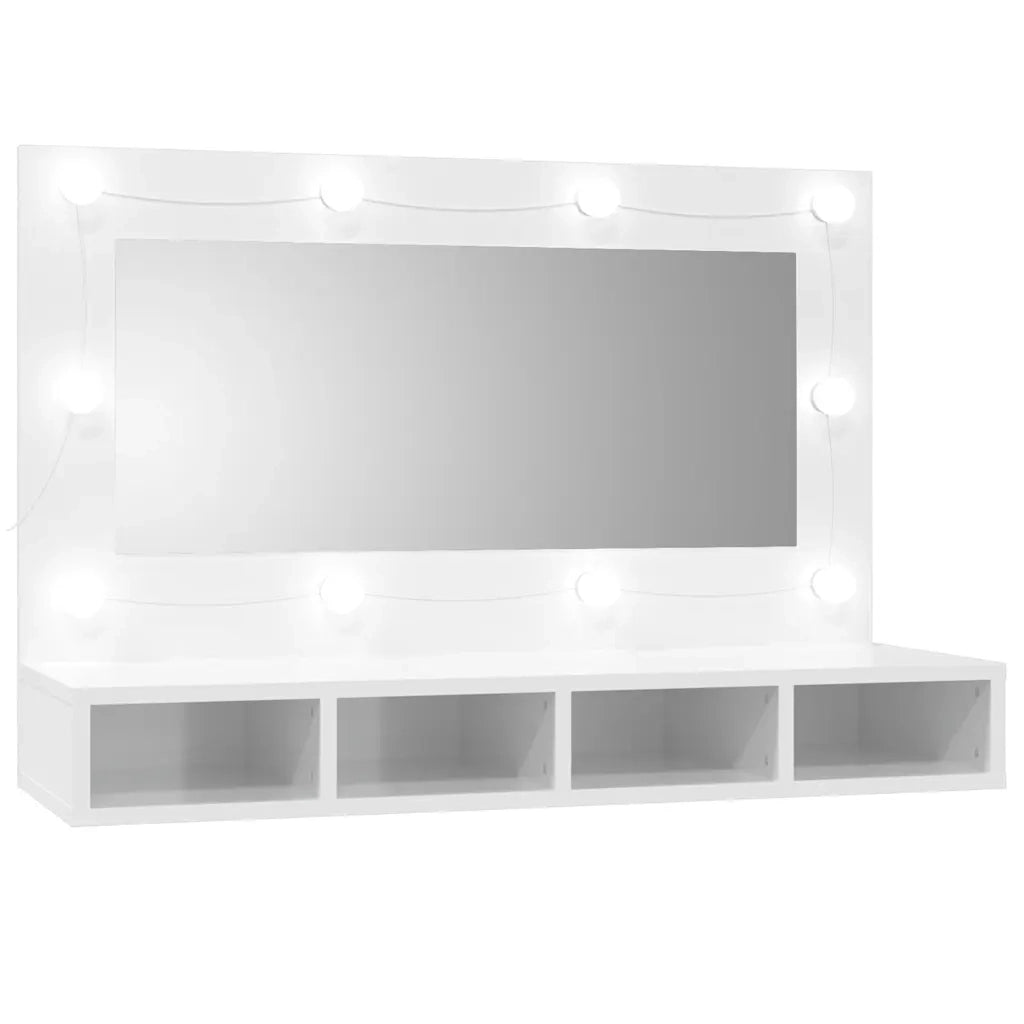 Mobile a Specchio | Armadio da bagno con LED Bianco Lucido 90x31,5x62 cm