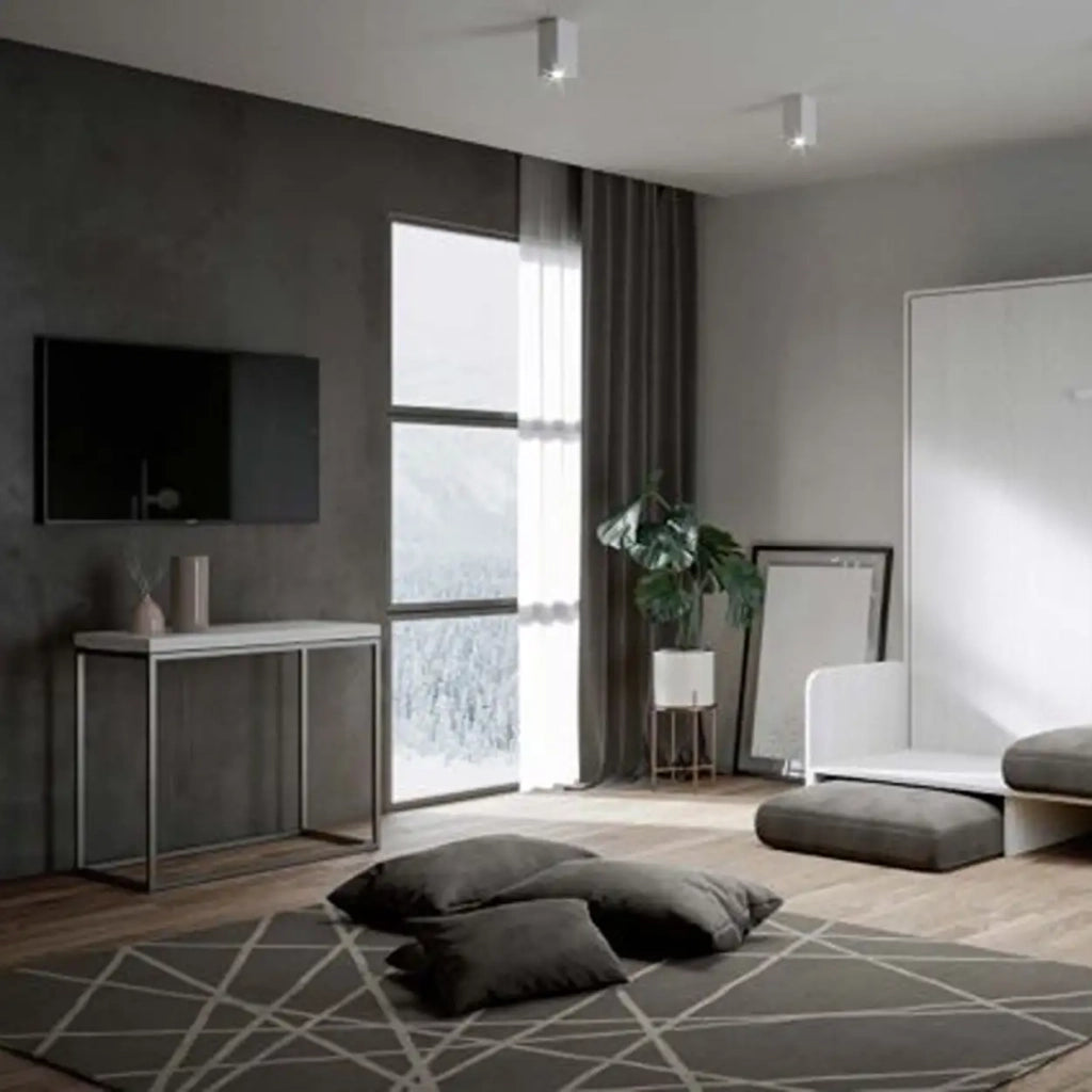 Letto matrimoniale a scomparsa 160 Kentaro con divano bianco frassino, grigio