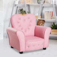 Poltroncina per Bambini Imbottita, Poltrona per cameretta con Rivestimento in PVC e Struttura in Legno, 59x41.5x49cm, Rosa