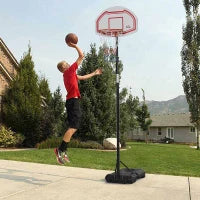 Canestro Basket ad Altezza Regolabile con Base Riempibile e 2 Ruote, in Acciaio, PE e HDPE, 70x45x2 cm