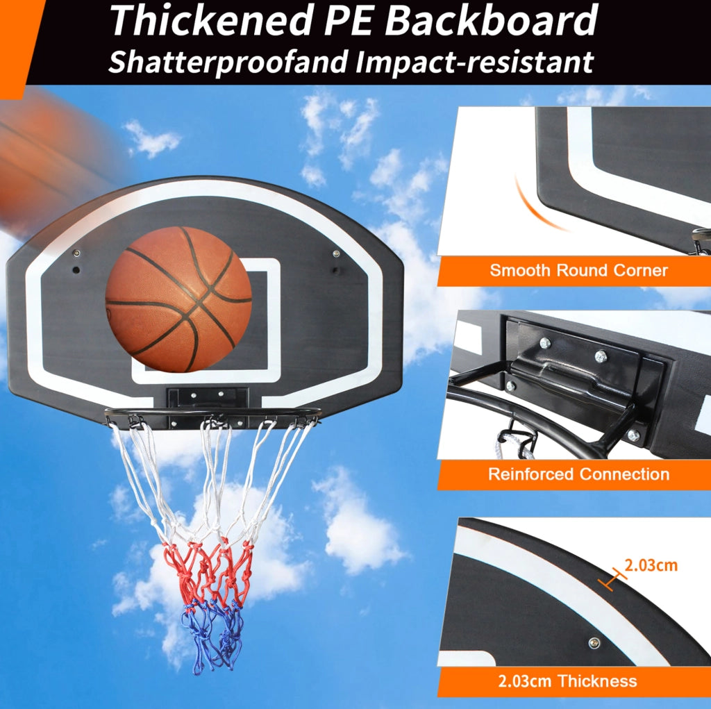 Canestro da basket a parete nero con tabellone 72,39x45,72 cm