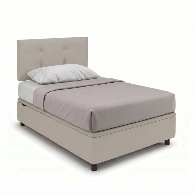 Letto imbottito Singolo 80x190 cm Button - Similpelle,Tortora,Contenitore
