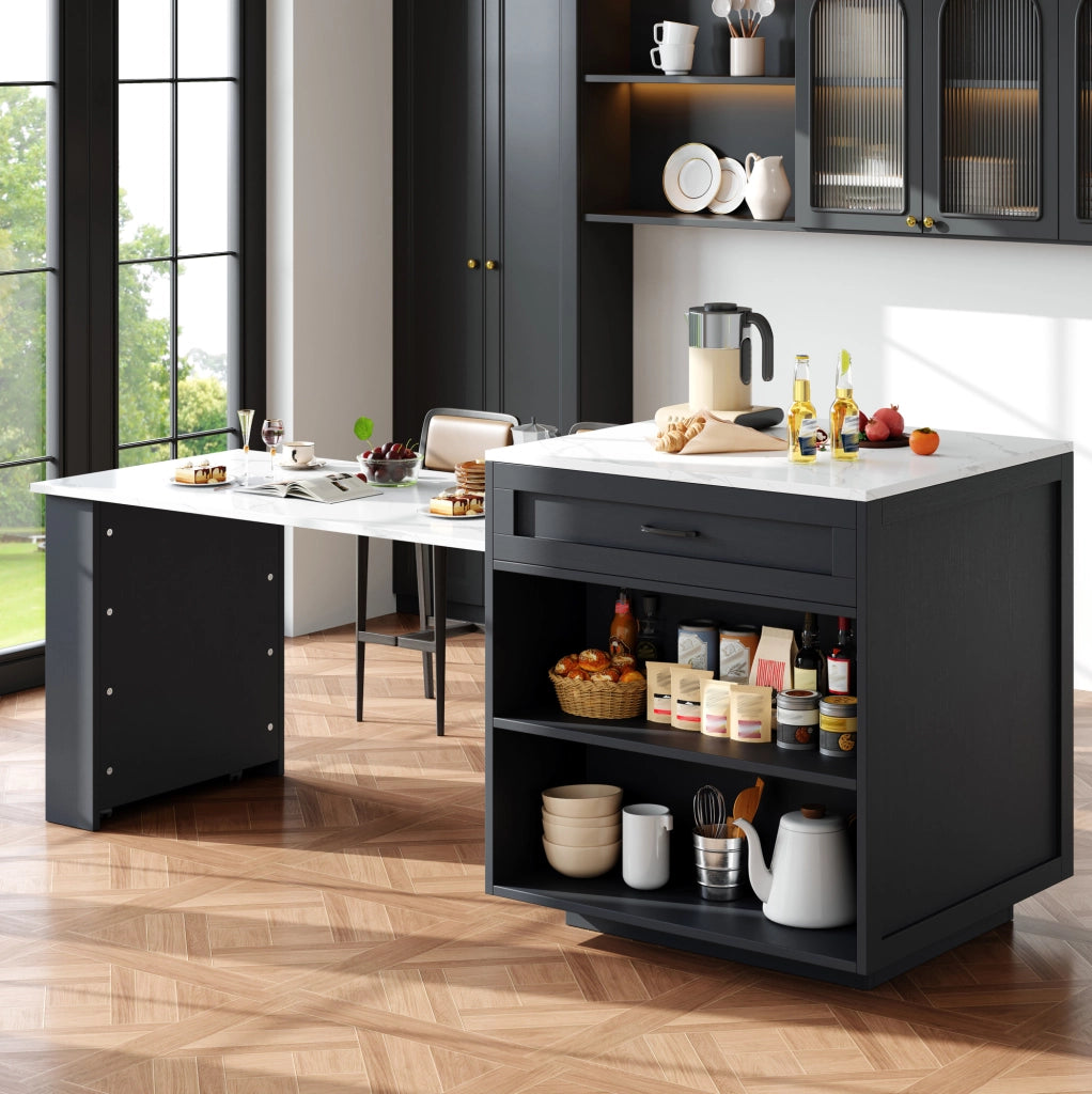 Tavolo bar estensibile con contenitore in MDF nero 133-202 cm