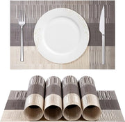 Set di tovaglie antiscivolo, lavabili in PVC e resistente al calore, tovaglie per la tavola da pranzo (marrone/argento)
