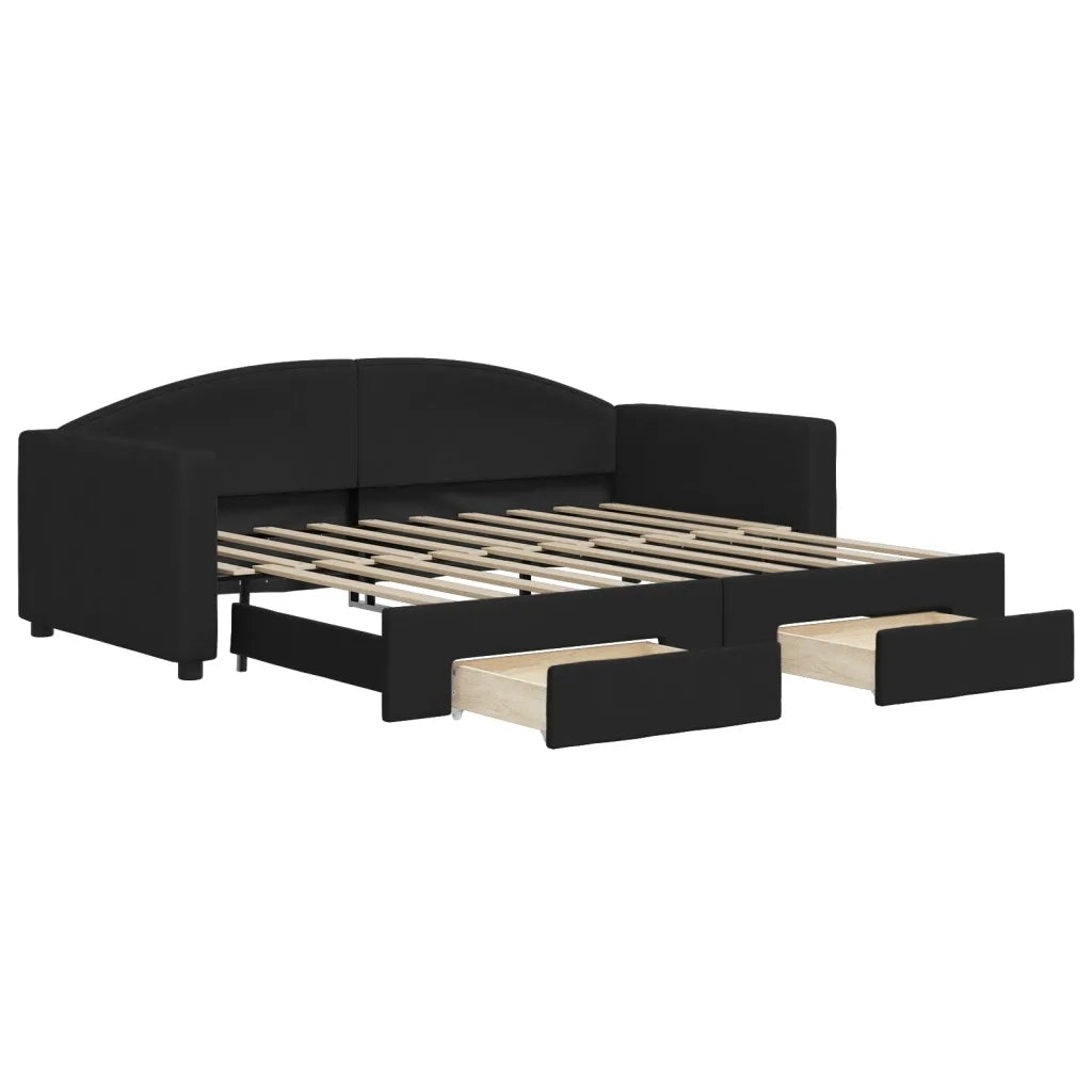 Divano Letto Estraibile con Cassetti-Sofa Letto-Daybed Nero 90x190 cm in Tessuto 567995