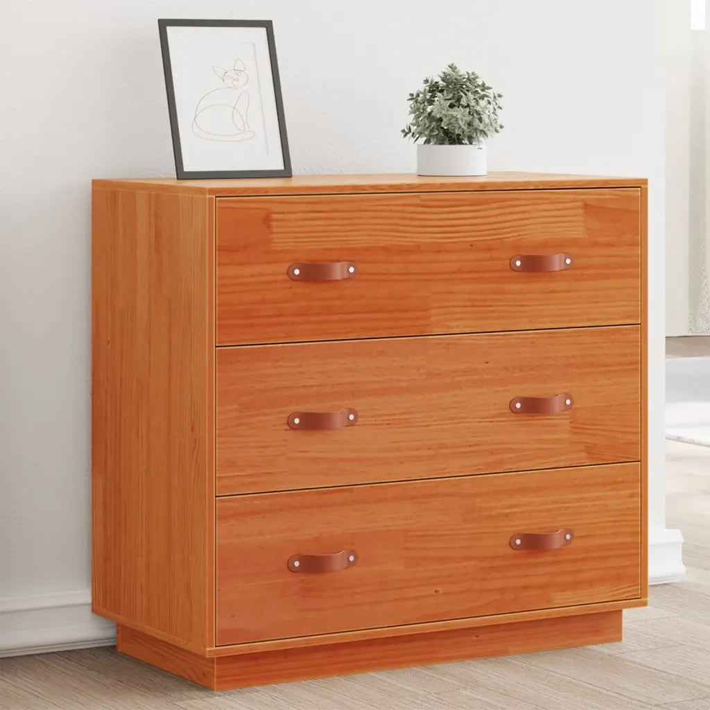 Credenza | Madia | Buffet da pranzo | Armadio da pranzo Marrone Cera 80x40x75 cm in Legno Massello di Pino