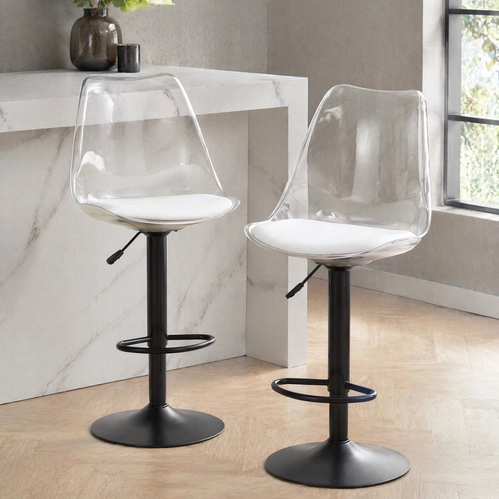 Sgabello da bar trasparente 2 pezzi con altezza regolabile e rotazione 360° in metallo e plastica nera