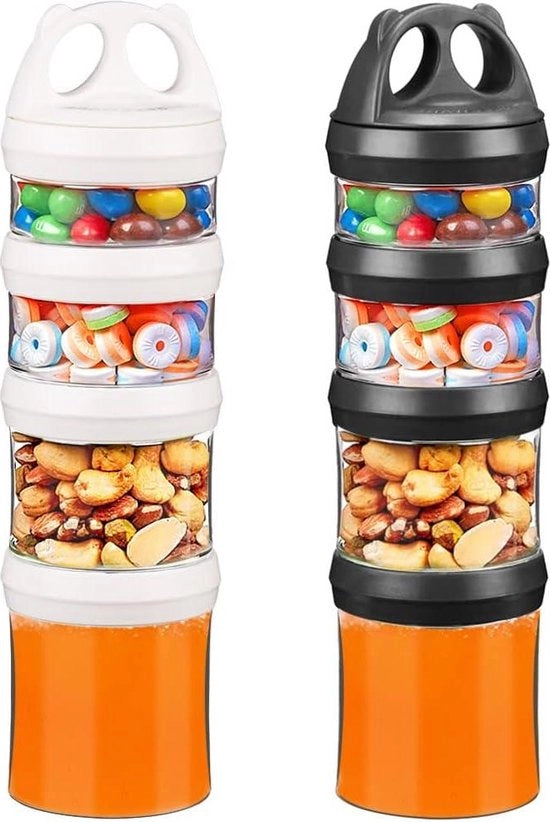 Set di contenitori per snack stapolabili 30oz - coperchio Twist Lock per la conservazione dei cibi - dispenser per noci e caramelle per viaggio - BPA gratuito e impermeabile - bianco/nero
