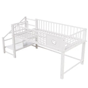 Letto a soppalco basso singolo 90×200 cm con scala contenitore; senza materasso; metallo; bianco per camera