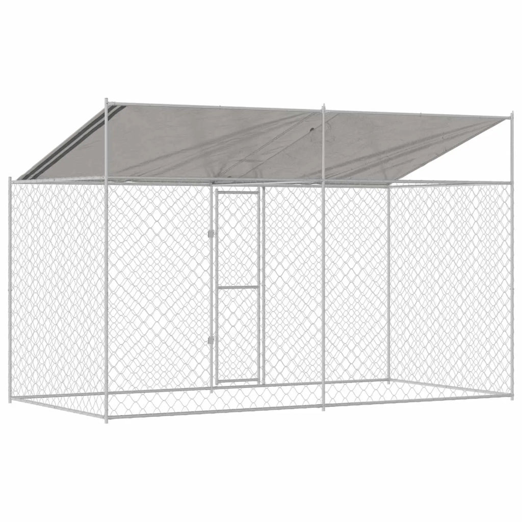 Gabbia per Cani con Tetto Argento 400 x 200 x 256 cm
