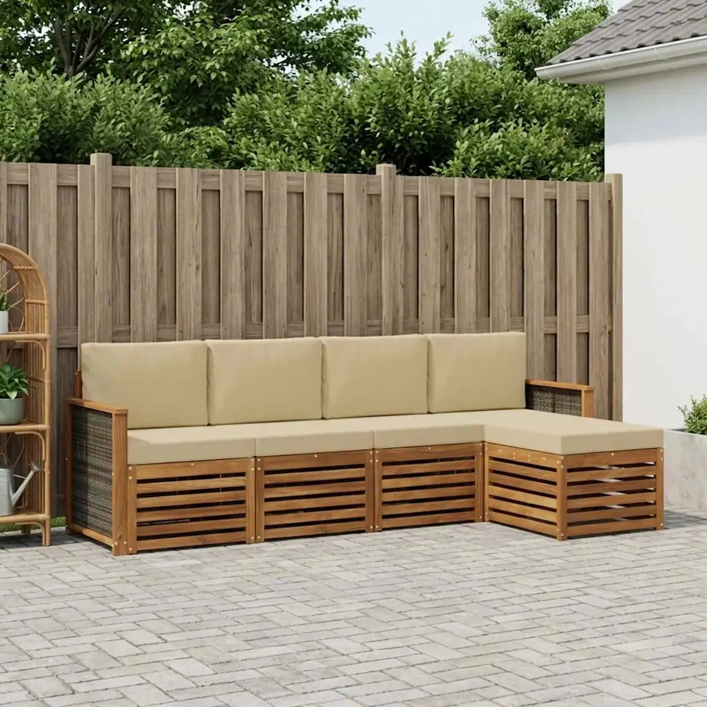 Set di divani da esterno con cuscino 5 pcs Naturale e Beige 3384229