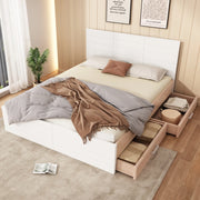 Letto matrimoniale 160x200 cm con 2 cassetti; in legno massello e MDF; bianco e rovere chiaro