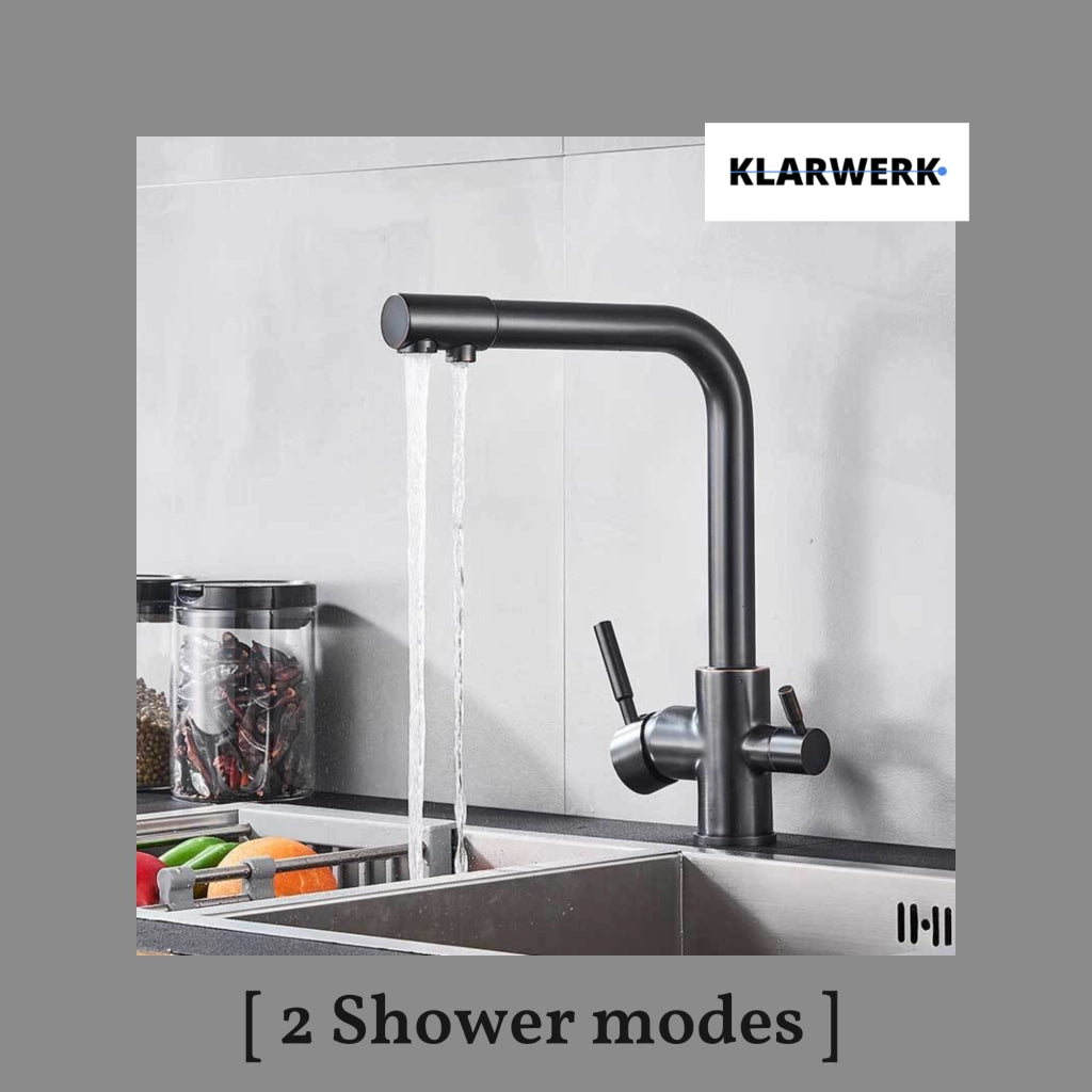 Felice | Rubinetto per acqua potabile a 3 vie premium nero opaco | Miscelatore da cucina ad osmosi in acciaio inossidabile | Filtra 3 connessioni