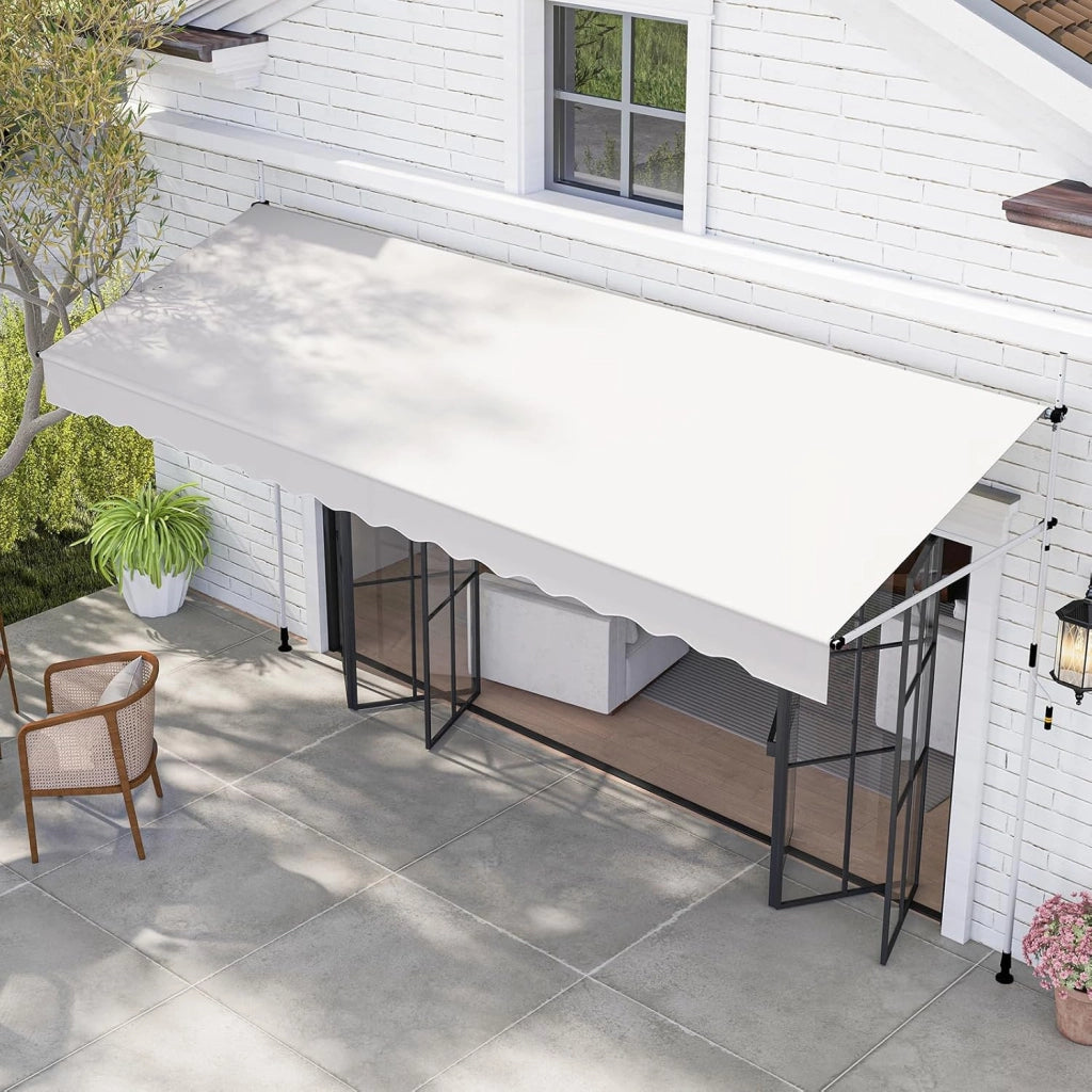 Tenda da Sole a Morsetto, Tenda per Balcone Senza Foratura Altezza e Inclinazione Regolabili con Manovella, Telo Impermeabile e Resistente ai Raggi Solari e Telaio Antiruggine (4M,Bianco)