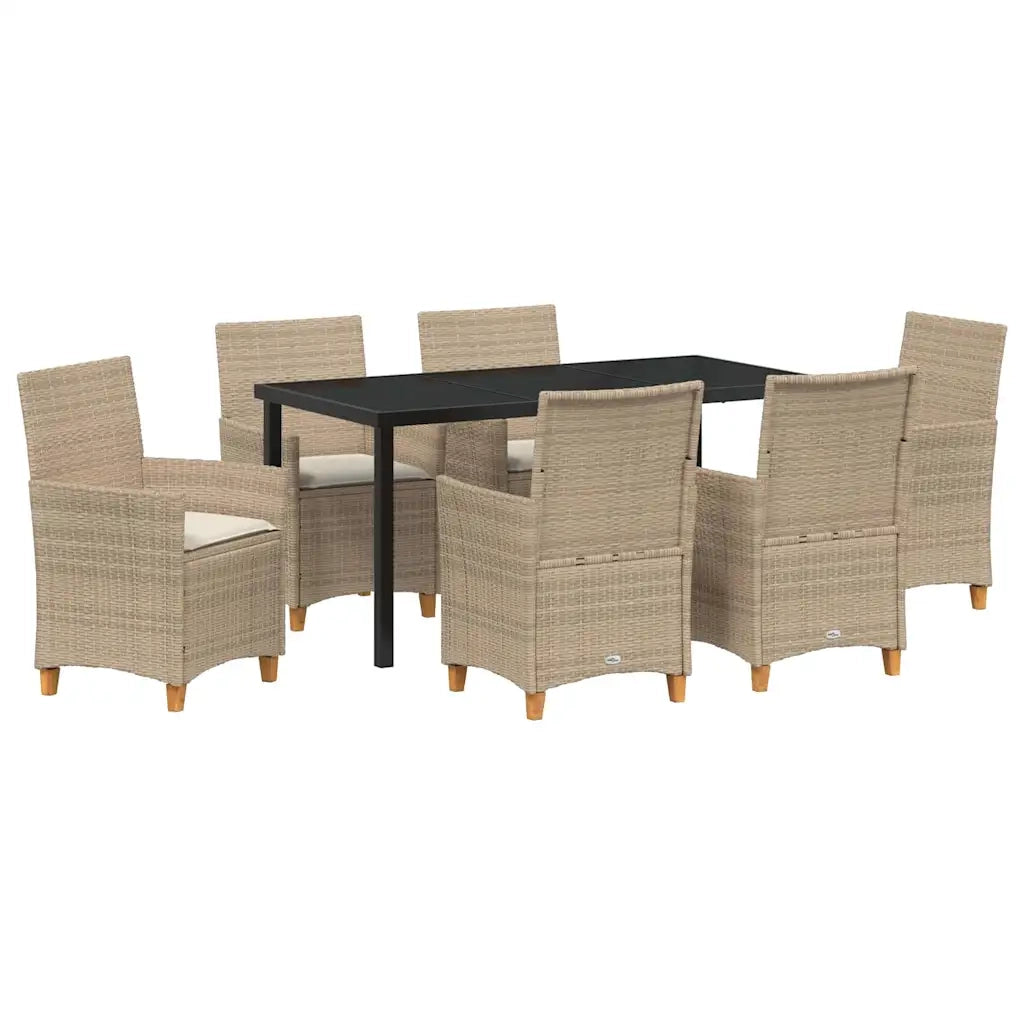 Set da Pranzo per Giardino 7 pcs Beige polyrattan 3381083