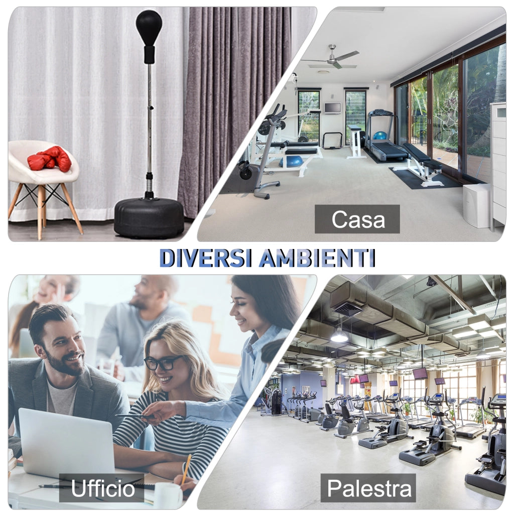 EasyComfort Punching Ball da Terra, Sacco da Boxe da Terra con Base Riempibile, Ventose e Guantoni, Altezza Regolabile 4 Livelli da 136-154 cm, Speed Bag per Home Gym Casa e Palestra, Nero