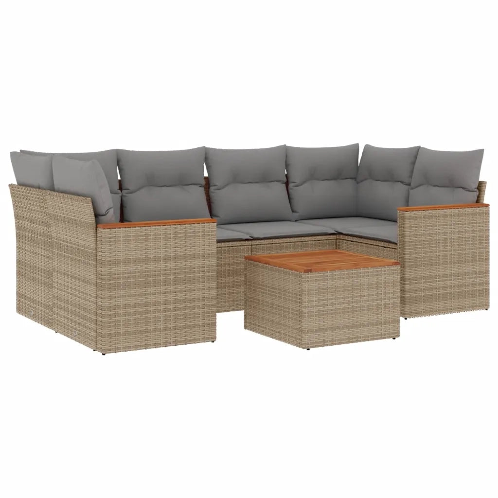 Set Divano da Giardino 7 pz con Cuscini Beige Misto Polyrattan