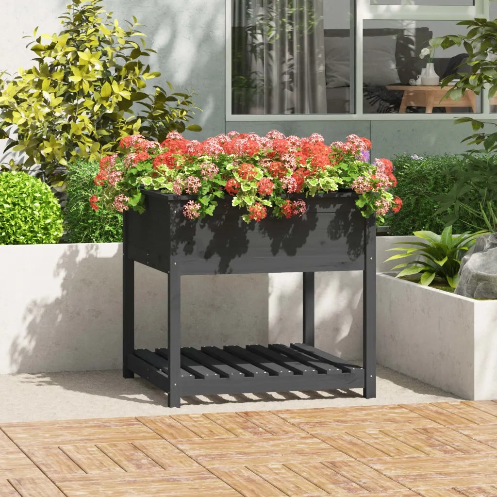 Fioriera | Cassetta per fiori | Vaso con Mensola Grigia 82,5x82,5x81 cm Legno Massello Pino