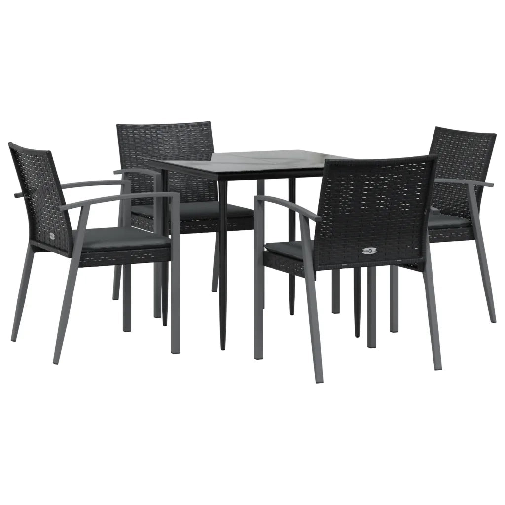 Set Pranzo da Giardino 5pz con Cuscini in Polyrattan e Acciaio