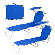 Coppia Lettini Prendisole Pieghevoli con Parasole Regolabile, Schienale Reclinabile in 4 Posizioni, Struttura in Acciaio Anti-Ruggine, Tessuto Impermeabile Anti-UV, Portata 110 kg Blu