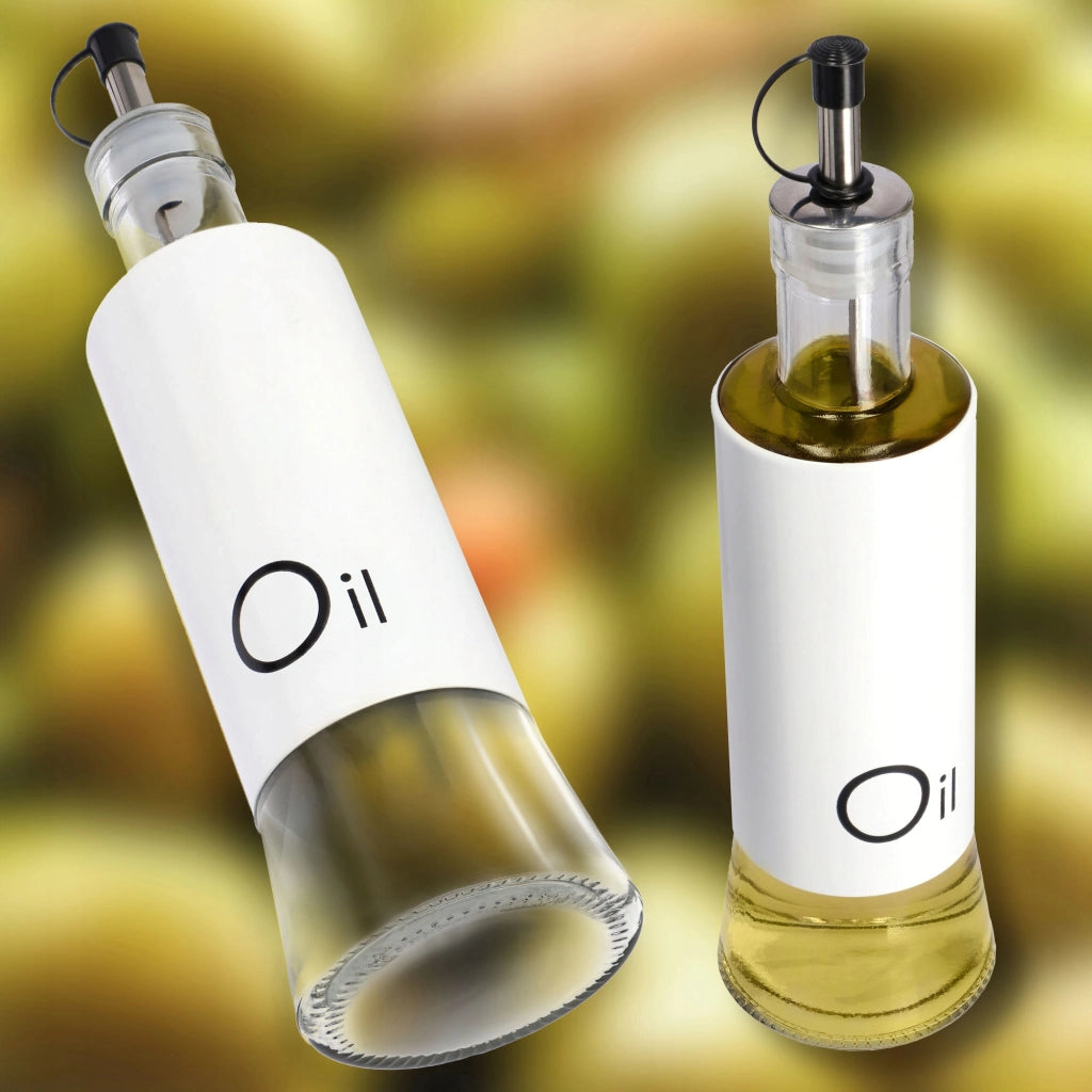 Bottiglia in vetro KADAX per olio d'oliva con dosatore, 320 ml, colore bianco.