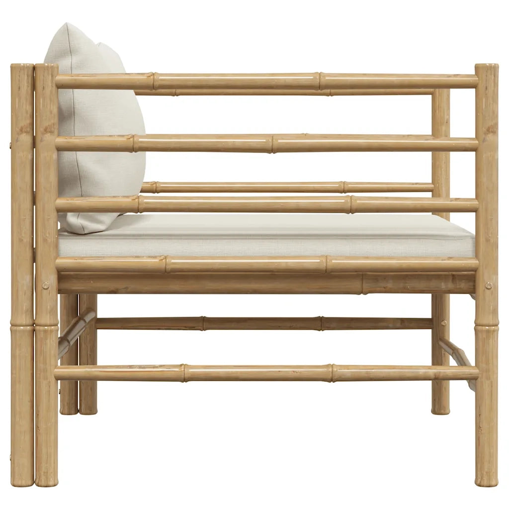 Divano da Giardino con Cuscini Bianco Crema in Bambù 313148